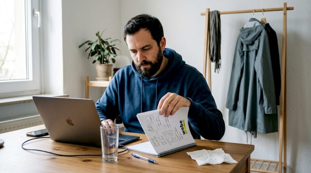 Ein Webentwickler erstellt erste Entwürfe für das Design einer neuen Webseite.