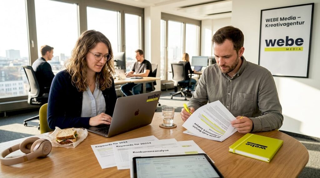 1777871875256_Team-working-on-SEO-strategy-in-bright-office Ein engagiertes Team arbeitet in einem hellen, modernen Büro an einer durchdachten SEO-Strategie.